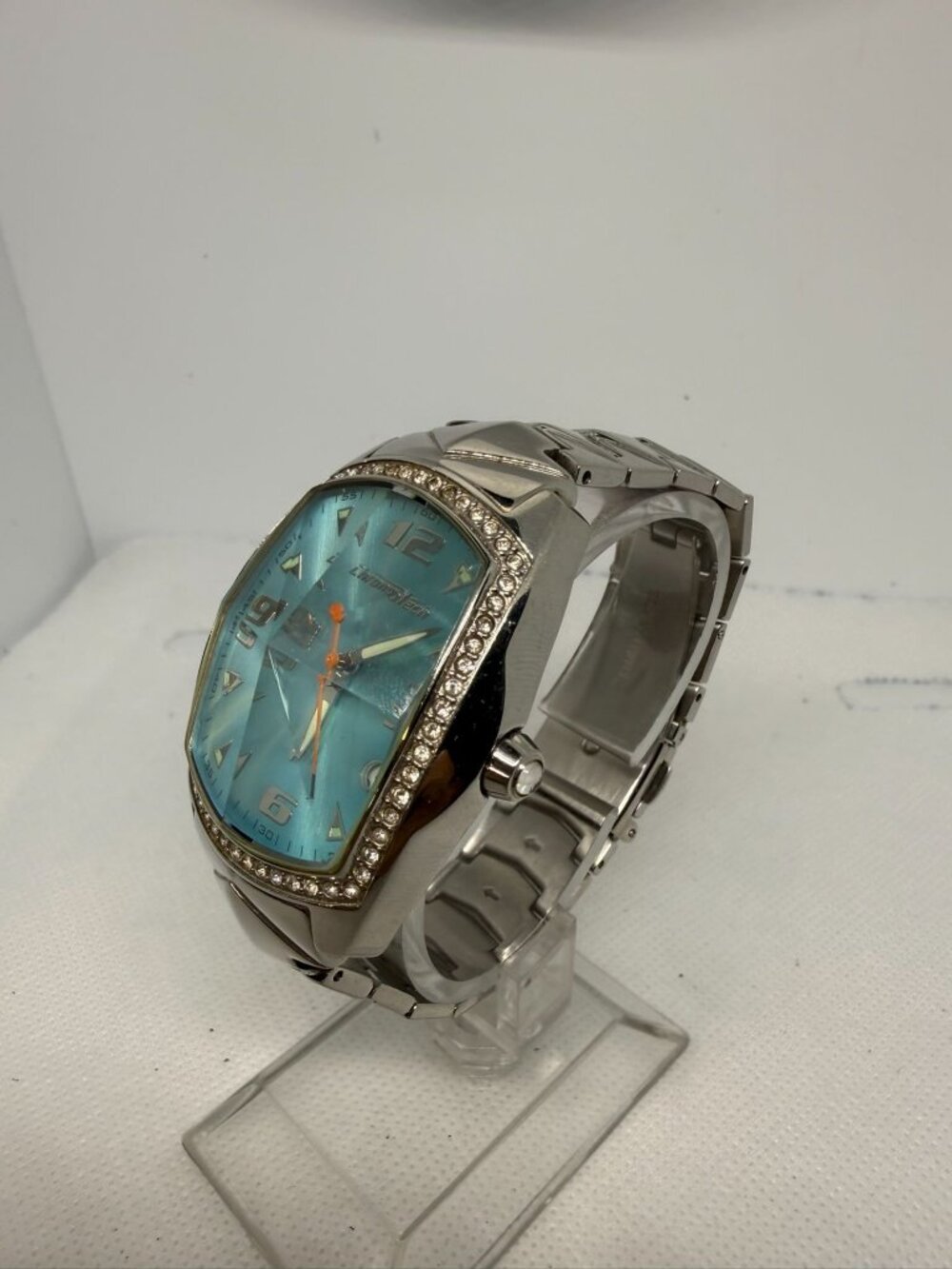 Chronotech Prisma 7504LS/01M Women Crystal Tonneau Blue Sunray Dial Quartz Watch - Picture 2 of 13